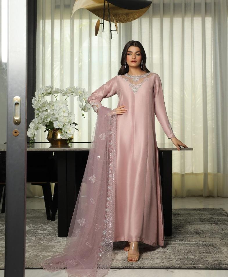 Latest Pakistani Designer Dress 3PC Silk Suit With Organza Dupatta Custom Stitch Formal Wear For Eid Wedding Nikkah Mehendi Holi For Women