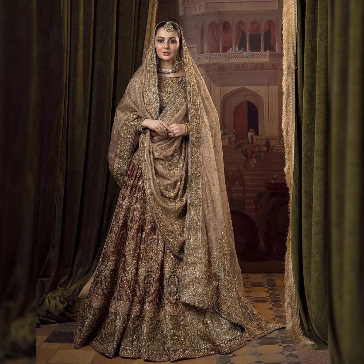 green emerald velvet dress Pakistani Bridal Dress in Embellished Walima Gown Style  Nameera by Farooq