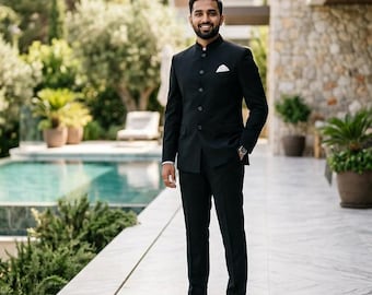 Men's Black Jodhpuri Suit | Pakistani Indian Wedding Groom Outfit | Luxury Sherwani for Groom | Ethnic Prince Coat Pant
