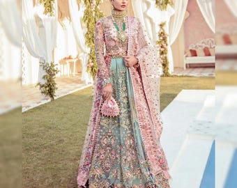Pastel Pink Pakistani Bridal Lehenga | Luxury Embroidered Wedding Dress | Designer Nikkah Outfit | Reception Dress for Women