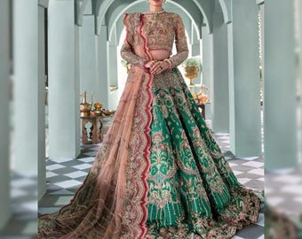 Custom Stitch Pakistani Indian Women Wedding Bridal Dress Heavy Embroidered Lehenga Choli Designer Maxi Nikkah Outfit Mehendi Anarkali Dress