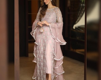 Bestickter Salwar-Anzug für Hochzeiten | Seidenoutfit für festliche Anlässe und Hochzeiten | Pakistanisch-indisches Designer-Ethno-Kleid