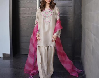 Designer Farshi Salwar Kameez Suit Pakistani Indian Dress Patiala Silk Shalwar Kurta Chiffon Dupatta For Girls & Women Farshi Salwar Suit