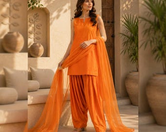 Traje étnico de seda Farshi Shalwar / Vestido formal de diseñador pakistaní-indio / Salwar Kameez para mujer