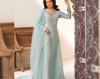Embroidered Light Blue Cotton Suit, Pakistani 3 Piece Dress - Etsy