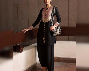 Embroideried Silk Wedding Wear Suit | Pakistani Indian Designer Party Outfit | Farshi Shalwar Kameez For Women
