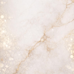 May include: A light beige marble background with gold veining and sparkling bokeh effects. The image has a soft, elegant aesthetic, suitable for various design applications. The gold veins create a natural, luxurious feel.