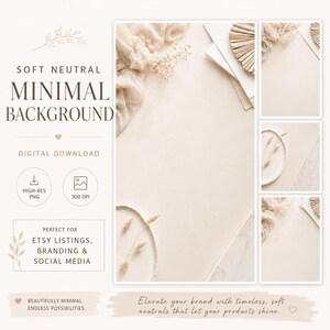 Soft Neutral Minimal Background PNG, Beige Aesthetic Flat Lay Backdrop, Etsy Listing Background, Branding Mockup, Digital Download