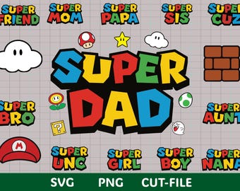 Pacchetto SVG Super Famiglia / Papà Mamma Ragazzo Ragazza Fratello Sorella Cugino Amico Nonno Nonna SVG / Famiglia di Videogiocatori SVG / Pacchetto Colori a Strati