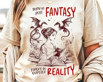 Bokflicka med drakar PNG: Sublimeringsdesign för fantasybokälskare (digital nedladdning)