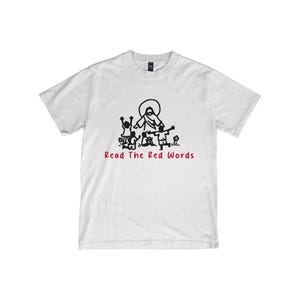 Read the Red Words Christian T-Shirt - Christian Shirt with Kids & Faith-Inspired Line Art - Read The Red Words Shirt Viral Tee
