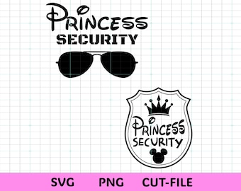 Pacchetto SVG "Principessa Sicurezza" / SVG "Papà Parco Tema" / Design divertente per maglietta vacanze in famiglia / Occhiali da sole e distintivo di sicurezza PNG