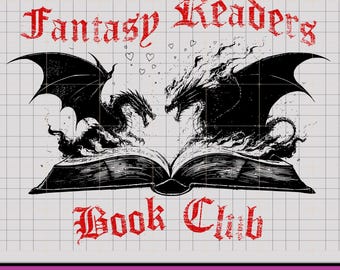 Dragon Book Club PNG, Fantasy Readers Art (Direktnedladdning)