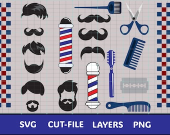 Barbershop SVG-paket | Barberstång, rakhyvel, mustaschklippfiler