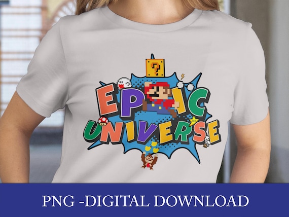 Epic Universe Orlando Vacation Shirt PNG – Pixel Art Theme Park Design – Retro Digital Download for Family Trip, Sublimation File