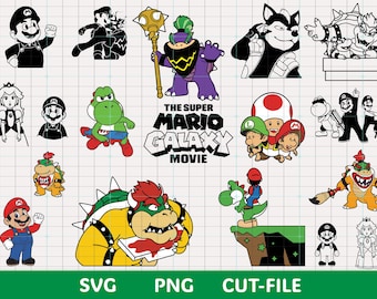 Super Mario Galaxy SVG-paket, Galaxy-film SVG-filer för Cricut, silhuettklippfiler, lager-SVG