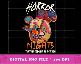 Horror Nights Sublimation PNG – Creepy Animatronic Digital Download – FNAF-Inspired Halloween Art