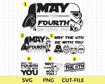 Må den fjärde vara med dig SVG-paket | Star Wars-inspirerad SVG PNG | 6 designer | Cricut-klippfil | Siluett | Star Wars-dagens skjortdesign