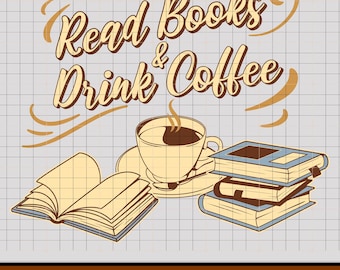 本を読んでコーヒーを飲む PNG | 読書好きのクリップアート（デジタルダウンロード）