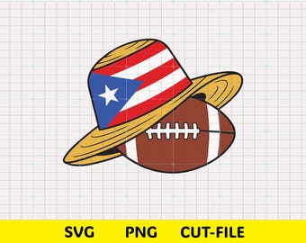 Cappello di paglia con bandiera portoricana e pallone da football SVG – Cricut e Silhouette (download digitale)