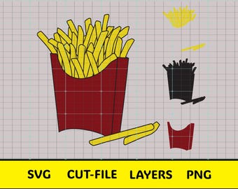 French Fries SVG Layered Cut File | Fast Food Fries SVG | Cricut & Silhouette | Color Layers + Flat PNG