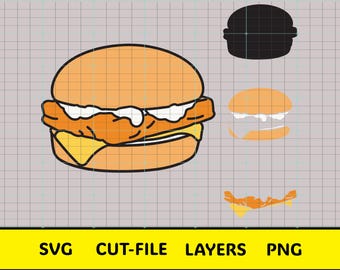 Fish Sandwich SVG Layered Cut File | Fast Food SVG | Cricut & Silhouette | Color Layers + Flat PNG Files
