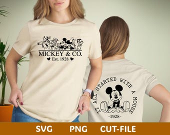 Musse Pigg och Co SVG-paket | Fram- och baksida skjortadesign | Retro mus SVG | Disney skjorta SVG | Cricut silhuett klippfil