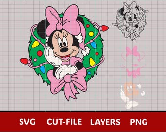 Bow Mouse on Christmas Wreath SVG | Holiday Clipart | Cricut Cut File | Separate Color Layers