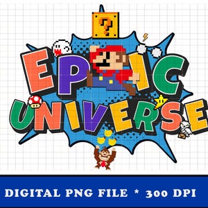 Epic Universe Orlando Vacation Shirt PNG – Pixel Art Theme Park Design – Retro Digital Download for Family Trip, Sublimation File