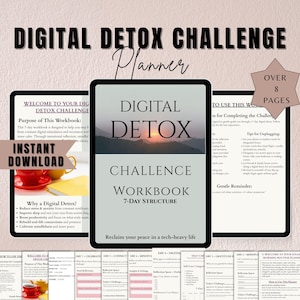 7-dniowy cyfrowy detoks Wyzwanie Ćwiczeń | Mindful Reset & Screen-Free Self-Care Journal (Do druku w formacie PDF)