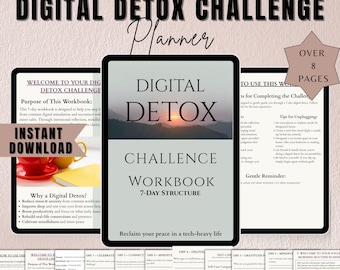 7-Tage Digital Detox Challenge Workbook | Achtsames Zurücksetzen & bildschirmfreies Selbstfürsorge-Tagebuch (druckbare PDF)