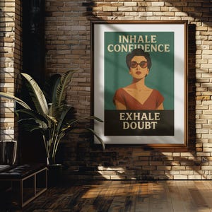 Inspira fiducia, espira dubbio – Poster motivazionale di una donna retrò – Arte murale stampabile di metà secolo – Download digitale