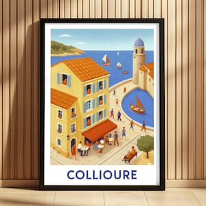 Mediterranean Village Print - Coastal France Art - Travel Poster Collioure