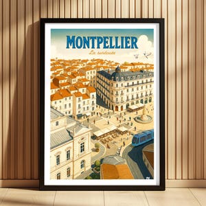 Montpellier Rooftops Print - French Architecture - Retro Travel Poster
