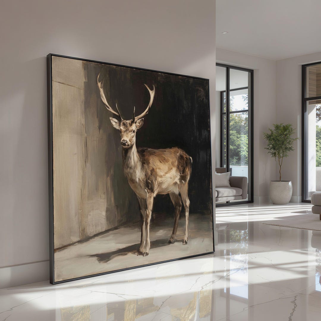 Majestic Deer Portrait Canvas Wall Art, Rustic Wildlife Painting ...