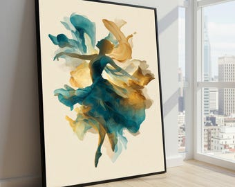 Graceful Ballet Dancer Canvas, Abstract Dance Art, Flowing Fabric Wall Art, Modern Home Decor, Colorful Silhouette Print