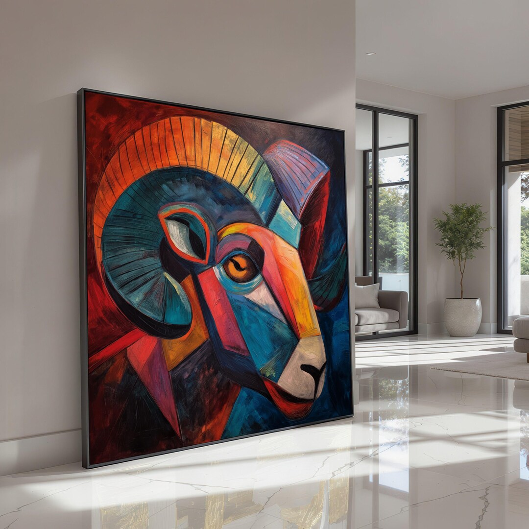 Abstract Ram Portrait Canvas, Colorful Animal Wall Art, Modern ...