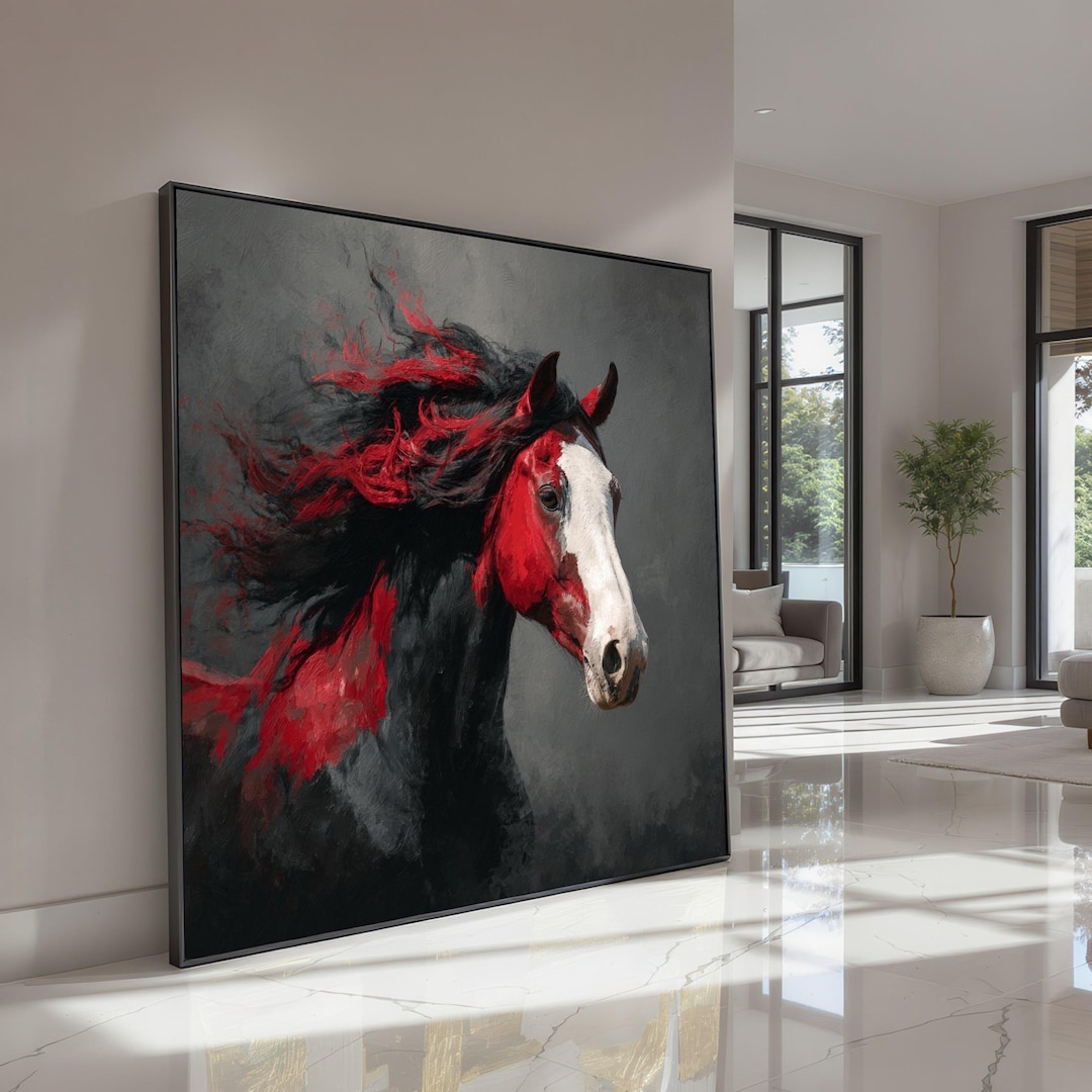 Majestic Red and Black Horse Canvas, Abstract Animal Wall Art, Dynamic ...