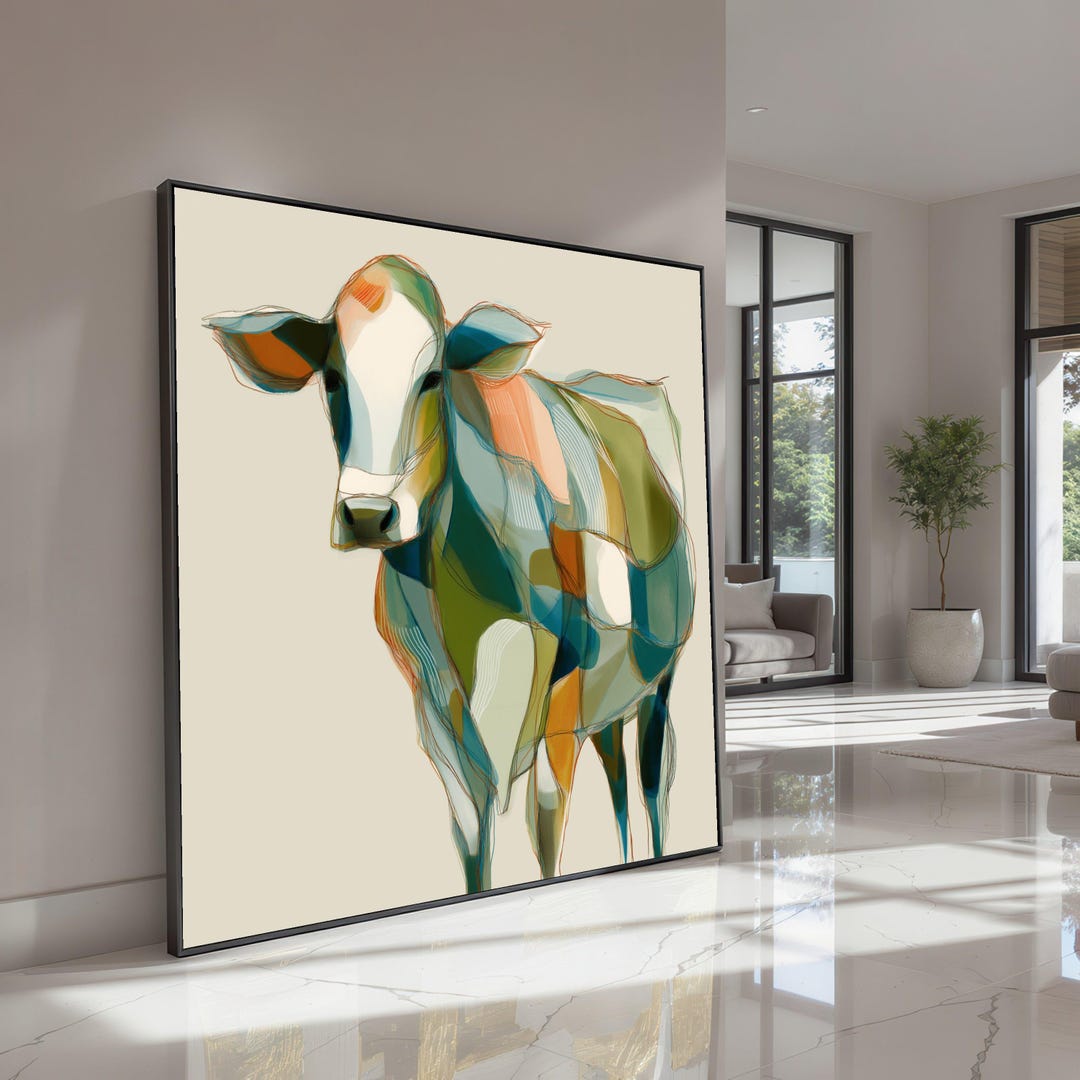 Abstract Multi-color Cow Canvas, Farm Animal Wall Art, Modern Rustic ...