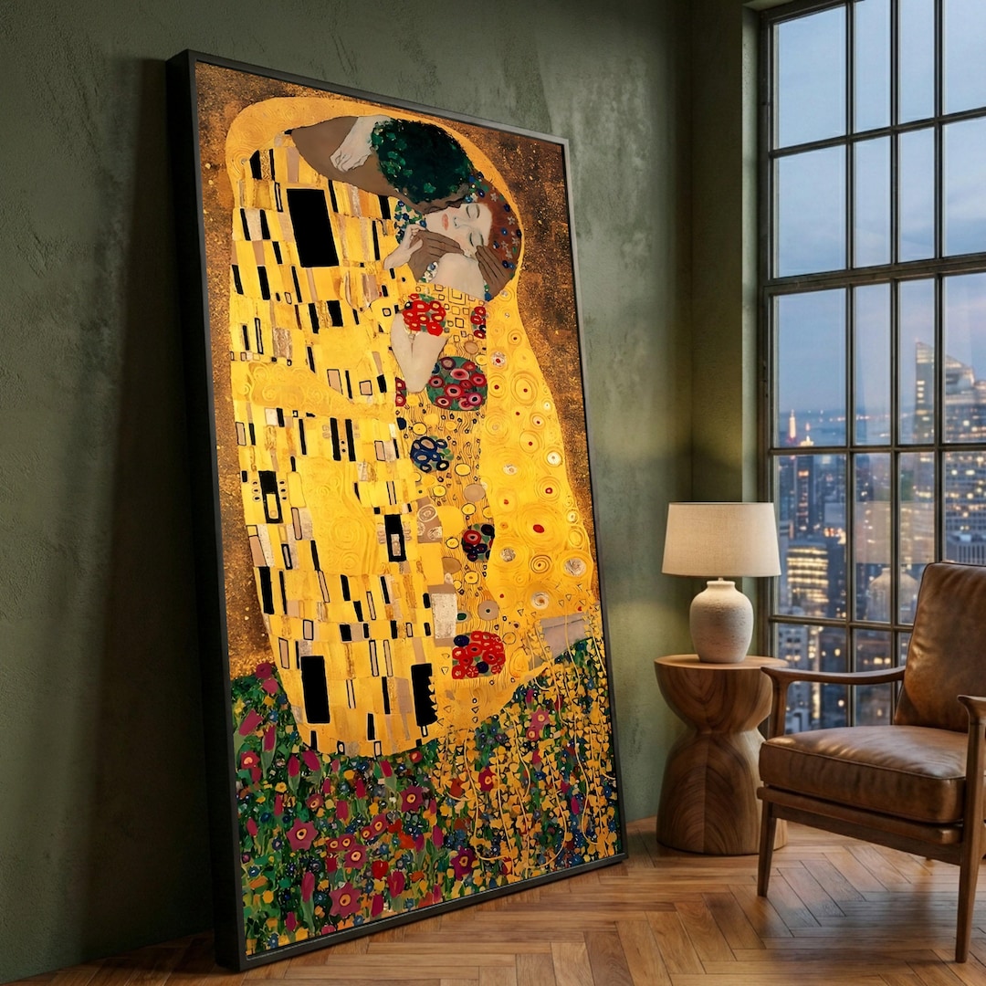 The Kiss by Gustav Klimt Canvas Wall Art, Romantic Gold Foil Painting ...