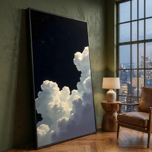 Leuchtende Wolken bei Nacht Himmel Leinwand, Sternennacht Kunst, Verträumte Wolken Landschaft, Himmlische Nacht Szene, Modernes Wohndekor