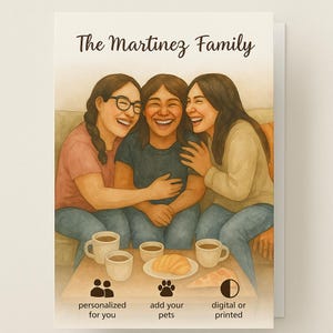 Custom Family Portrait Card – Hand-Drawn Watercolor Style – Personalized Gift from Photo – Digital or Printed