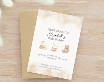 Neutral Minimalist Baby Shower Invitation - Gender Neutral Baby Shower