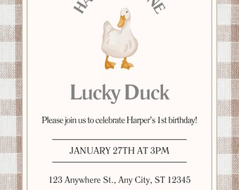 One Lucky Duck birthday invitation template