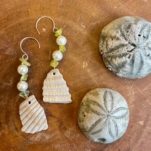 Pearl and gemstone shell fragment earrings (3 inches)