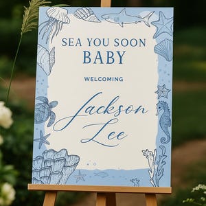 Sea You Bald Baby Shower Willkommensschild - Bearbeitbare nautische Poster Vorlage