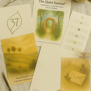 Soft Set™ – Un départ tranquille pour les âmes introspectives | Kit carnet à imprimer + cartes réflexion poétique + cartes symboliques