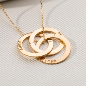 Personalized Family Necklace, Mum Necklace with Kids’ Names, Interlocking Circle Necklace, 3 4 Name Custom Necklace, 14K Gold or 925 Silver