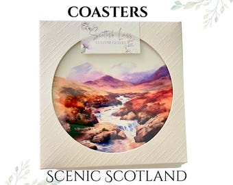 Caja de 4 posavasos de cerámica - Scenic Scotland