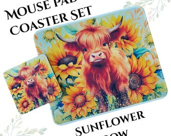 Highland Cow Mouse Pad and Coaster Set *9 options